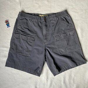 Cabelas Shorts Mens 36 Gray Cargo Canvas Elastic Waist Hiking Workwear Outdoor